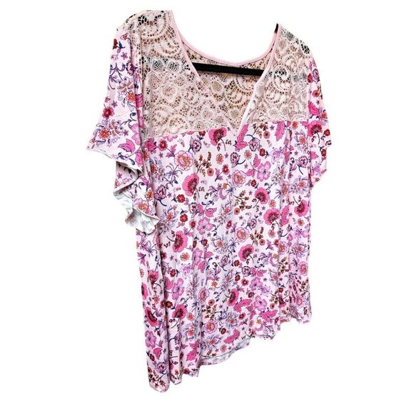 TORRID NEW Floral Jersey Knit Super Soft Slub Lace Yoke Flutter Sleeve Top - Picture 5 of 16